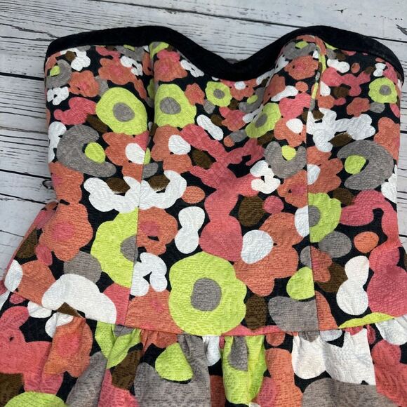 Jessica Simpson Dress Size 2 Orange Green Abstract Floral Lined Strapless - Picture 4 of 8